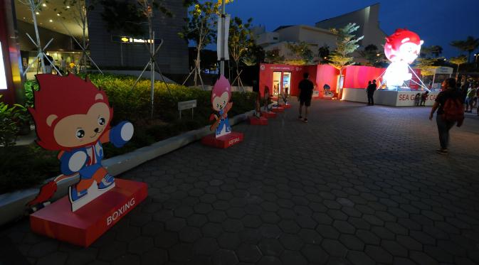 Maskot SEA Games hiasi wajah kota Singapura (Helmi Fithriansyah/Liputan6.com)