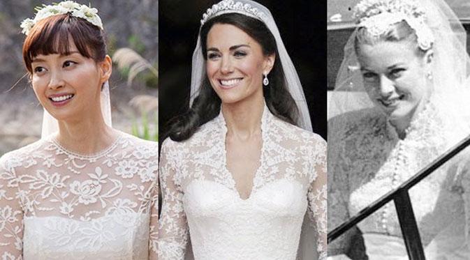 Perbandingan penampilan Lee Na Young, Kate Middleton, dan Grace Kelly saat menikah