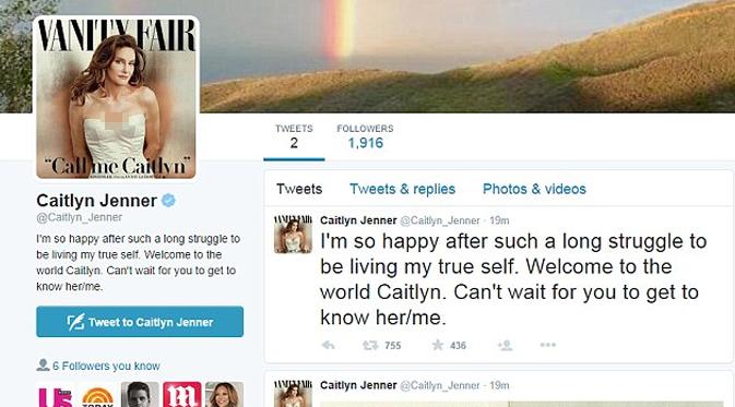 Akun Twitter milik Caitlyn Jenner. (via dailymail.co.uk)