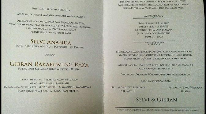 Seperti inilah undangan pernikahan Gibran Rakabuming - Selvi Ananda (via dokumentasi peribadi)