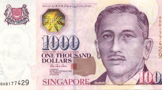 Desain mata uang Singapura ada tulisannya sangat kecil Microtext di belakang S$ 1000
