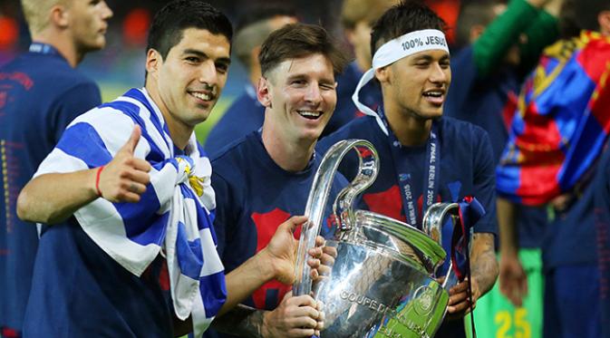Trio Bintang Barcelona Luis Suarez, Neymar dan Lionel Messi