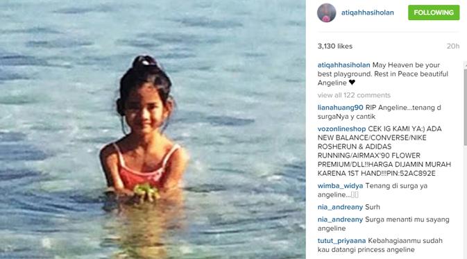 Atiqah Hasiholan turut berbelasungkawa atas kepergian Angeline. (foto: instagram.com/lunamaya)