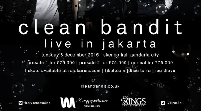 Berangkat dari Inggris, band Elektronik Clean Bandit siap tampil di Indonesia pada 8 Desember 2015.
