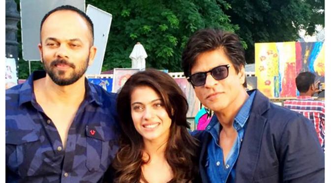 Shahrukh Khan, Kajol dan sutradara Rohit Sheety saat hari pertama syuting film Dilwale. Foto: Twitter Shahrukh Khan