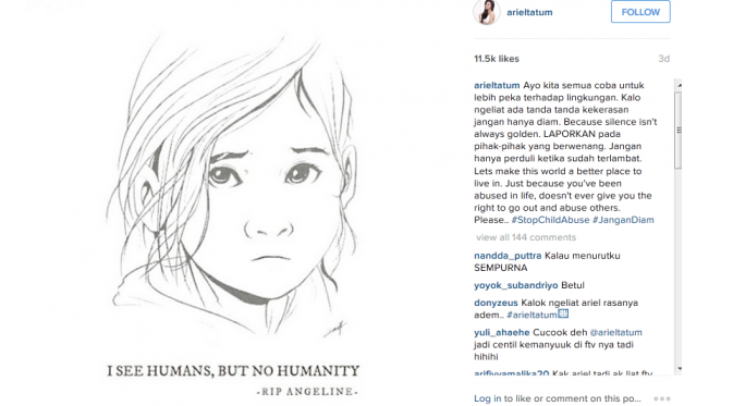 Ariel Tatum menyerukan pada followers-nya untuk peduli pada lingkungan. (Instagram @arieltatum)