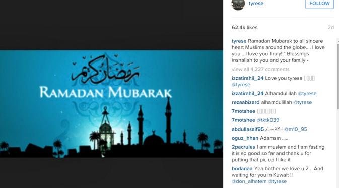 Tyrese Gibson mengunggah foto begitu senang menyambut bulan Ramadan. (foto: instagram.com/tyrese)