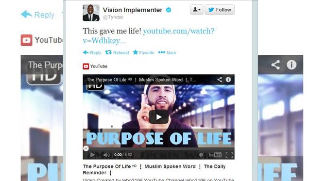 Tyrese Gibson mengunggah video tentang ajaran Islam di akun Twitternya pada 2014. (foto: istimewa)