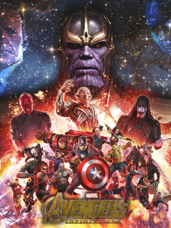 Ilustrasi Thanos dan para superhero di film Avengers: Infinity War.