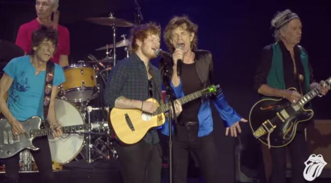 Ed Sheeran mendapat kehormatan satu panggung bersama The Rolling Stones. (Youtube)