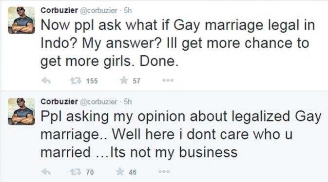 Pendapat Deddy Corbuzier tentang pernikahan sesama jenis. (Twitter.com/corbuzier)