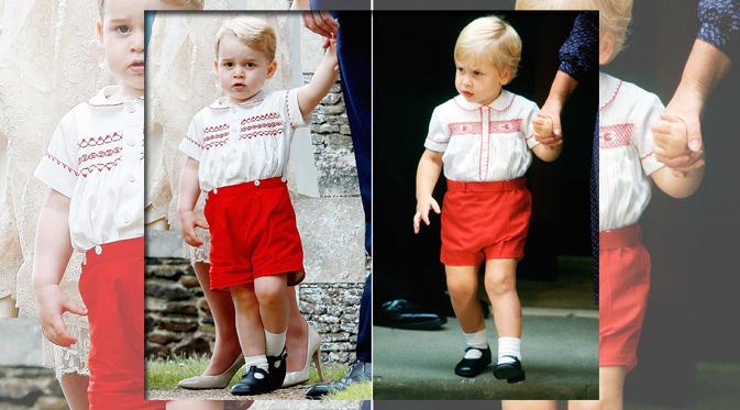 Pangeran George mengenakan baju yang tampak identik dengan Pangeran William saat kecil. (foto: usmagazine)