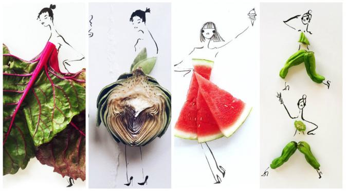 Di tangan seorang ilustrator fashion, Gretchen Roehrs, karya seni cantik dari makanan pun tercipta. (Bored Panda/Gretchen Roehrs)