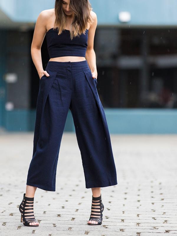High-waisted culottes with crop top