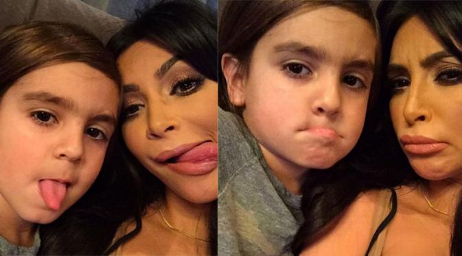 Kim Kardashian bersama keponakannya selfie berbagai mimik wajah