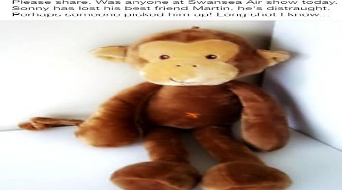 Pengumuman kehilangan Martin, boneka monyet di jejaring sosial