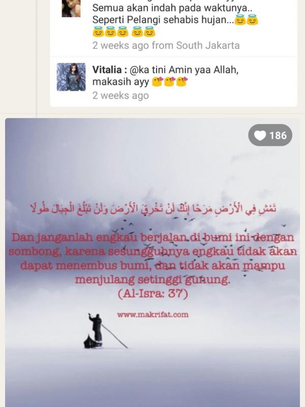 Doa-doa Vitalia Shesya di media sosial (via Path.com)