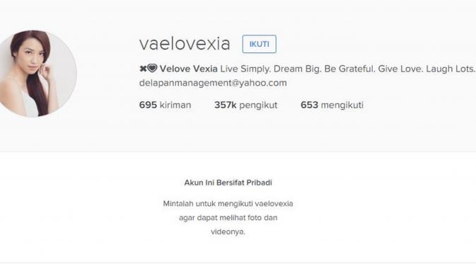 Velove Vexia tutup akun Instagram (Instagram)