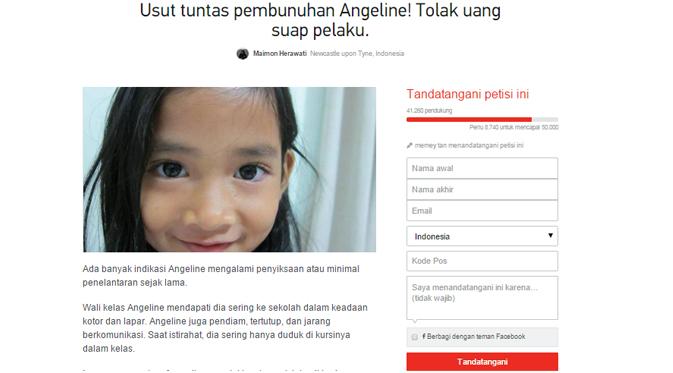Petisi usut tuntas kasus pembunuhan Angeline (change.org)