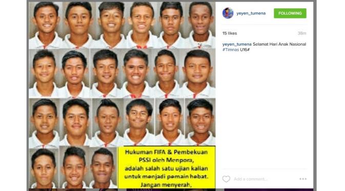 Yeyen Tumena berharap timnas U-16 tak patah semangat / Risa Kosasih (C) Instagram