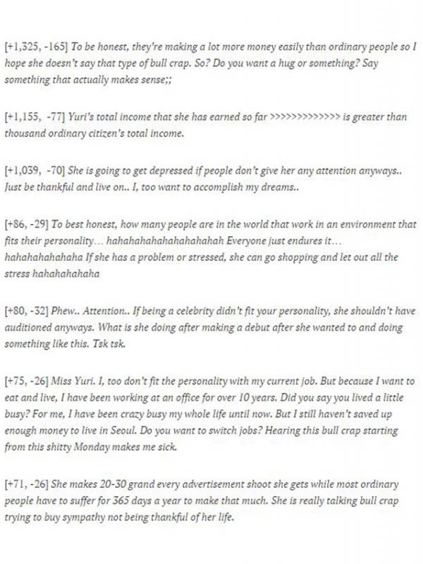 Respon netizen terhadap curhatan Yuri di MAPS (via koreaboo.com)