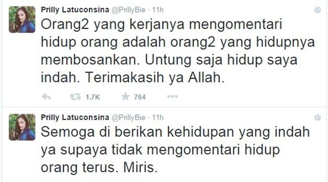 Ungkapan kemarahan Prilly Latuconsina lewat Twitter (via Twitter/Prilly Latuconsina)