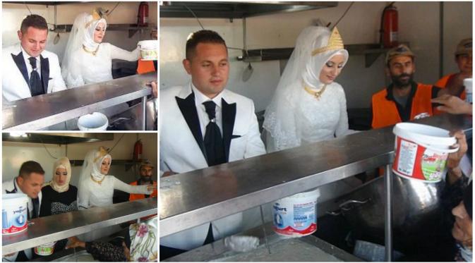 Potret kebahagiaan pasangan Turki berbagi makanan dengan 4 ribu pengungsi Suriah. (Daily Mail)