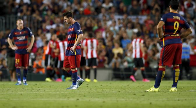 EKSPRESI - Ekspresi kekecewaan Barcelona usai gagal menjadi juara Piala Super Spanyol. (AFP)