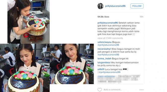 Prilly Latuconsina secara khusus membuat kue untul Ultah SCTV ke-25. (Instgram @prillylatuconsina96)