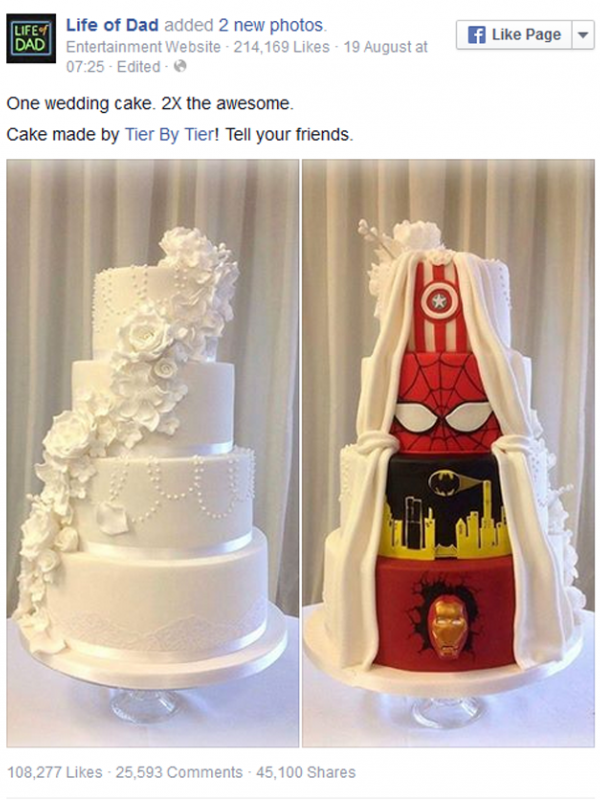 Kue pernikahan unik ini kombinasi modern dan tema superhero