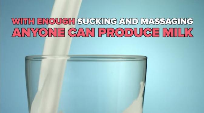Dengan hisapan dan pijat yang cukup, siapapun yang memiliki puting bisa menghasilkan susu. (Via: youtube.com)