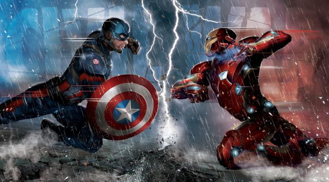 Captain America dan Iron Man yang bertikai di Captain America: Civil War. (comicbookmovie.com)