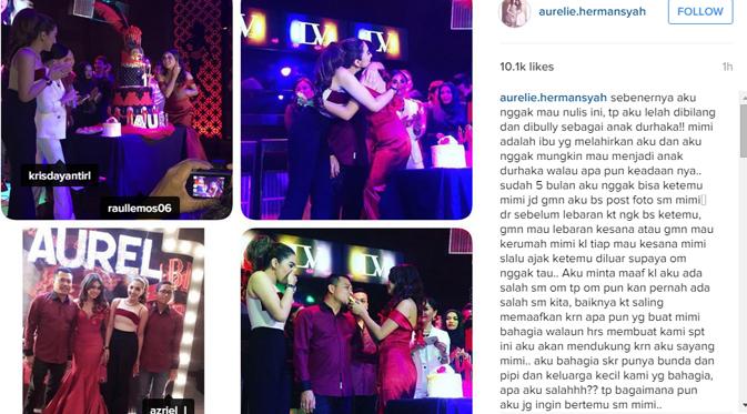 Aurel Hermansyah mencurahkan isi hatinya soal ketidakhadiran Krisdayanti di pesta ultahnya. (foto: instagram.com/aurelie.hermansyah)