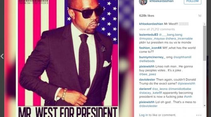 Meme Khloe Kardashian soal Kanye West jadi presiden AS tahun 2020. (dok. Instagram)
