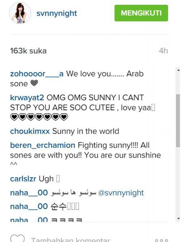 Komentar penggemar terhadap video permintaan maaf Sunny SNSD (via Instagram Sunny SNSD)