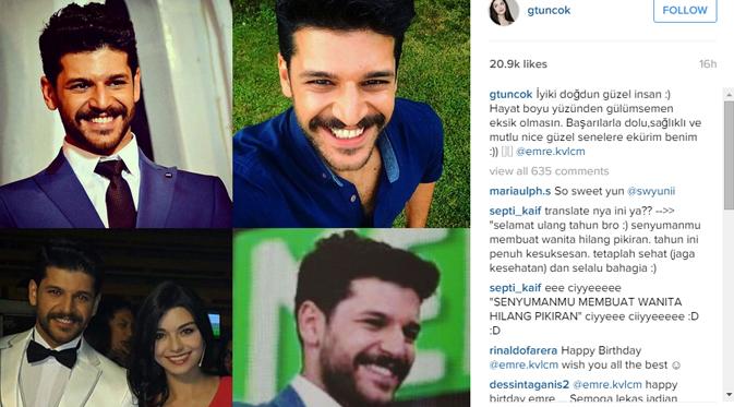 Gulcin Tuncok memberi ucapan selamat ulang tahun spesial untuk Emre Kivilcim. (foto: instagram.com/gtuncok)