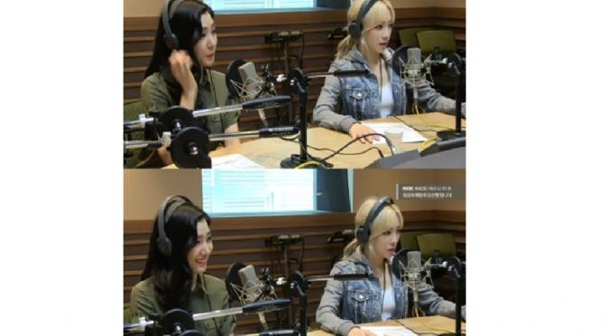 Taeyeon dan Tiffany dalam siaran radio MBC FM4U Kim Shin Young Noon Song of Hope
