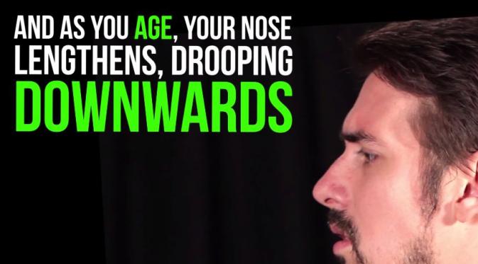 Semakin bertambah usia, panjangnya hidung akan semakin jatuh ke bawah. (Via: youtube.com)