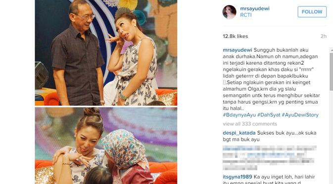 Ayu Dewi mengunggah foto kebersamaannya dengan kedua orangtuanya. (foto: instagram.com/mrsayudewi)