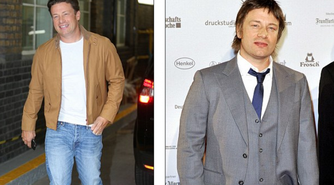 Jamie Oliver kini (kiri) dan dulu. (Foto: Daily Mail)