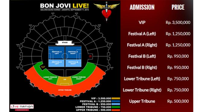 Harga tiket konser Bon Jovi di GBK, 11 September 2015 [foto: Live Nation]