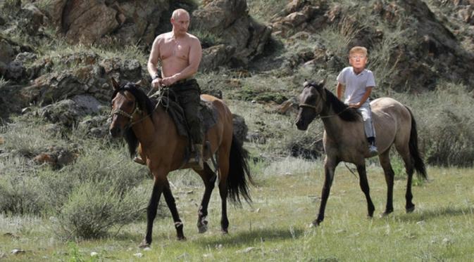 Vladimir Putin dan Donald Trump berkuda bareng. (Via: buzzfeed.com)