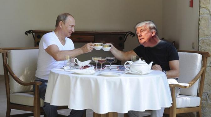 Vladimir Putin dan Donald Trump pesta teh setidaknya sebulan sekali. (Via: buzzfeed.com)