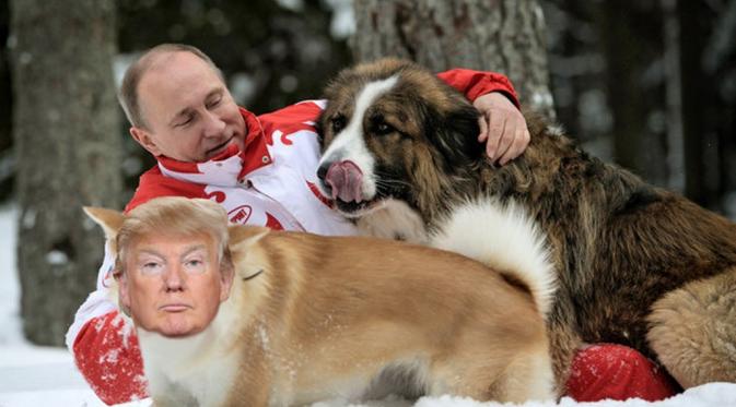 Vladimir Putin dan Donald Trump bermain salju bersama. (Via: buzzfeed.com)
