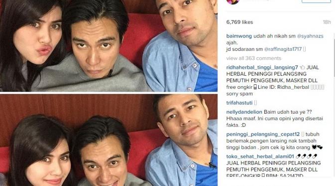 Baim Wong, Syahnaz Sadiqah, dan Raffi Ahmad (Instagram/@baimwong)